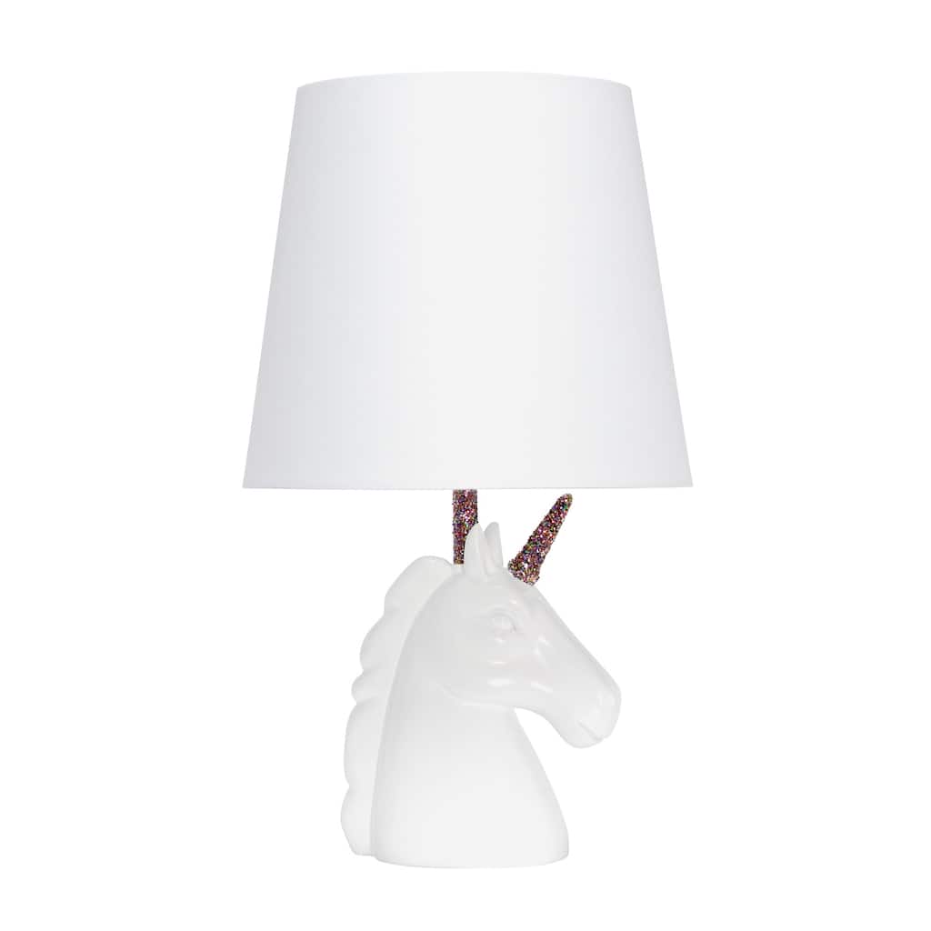 16 in. White and Rainbow Finish Unicorn Base Table Lamp with White Shade, Childern's Bedroom Lamp