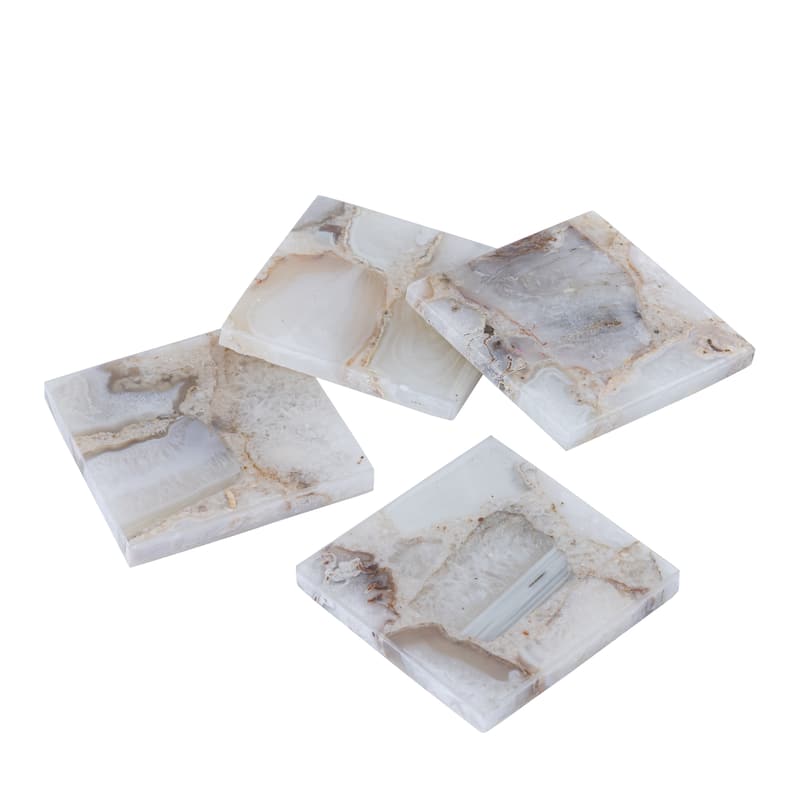 Set of 4 White Agate Coasters - White