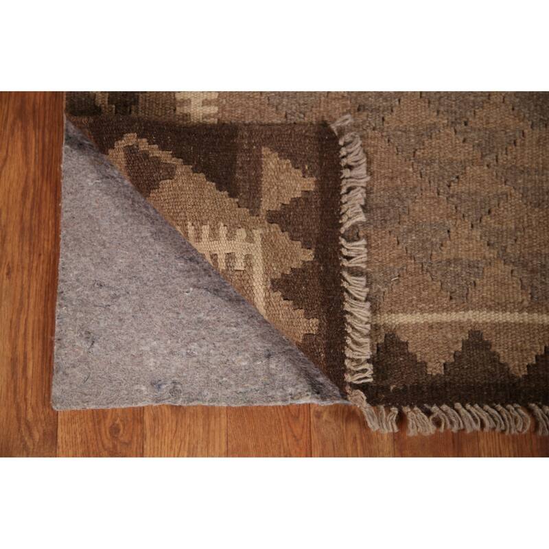 Brown Kilim Oriental Area Rug Flat-weave Wool Carpet - 3'3" x 4'10"