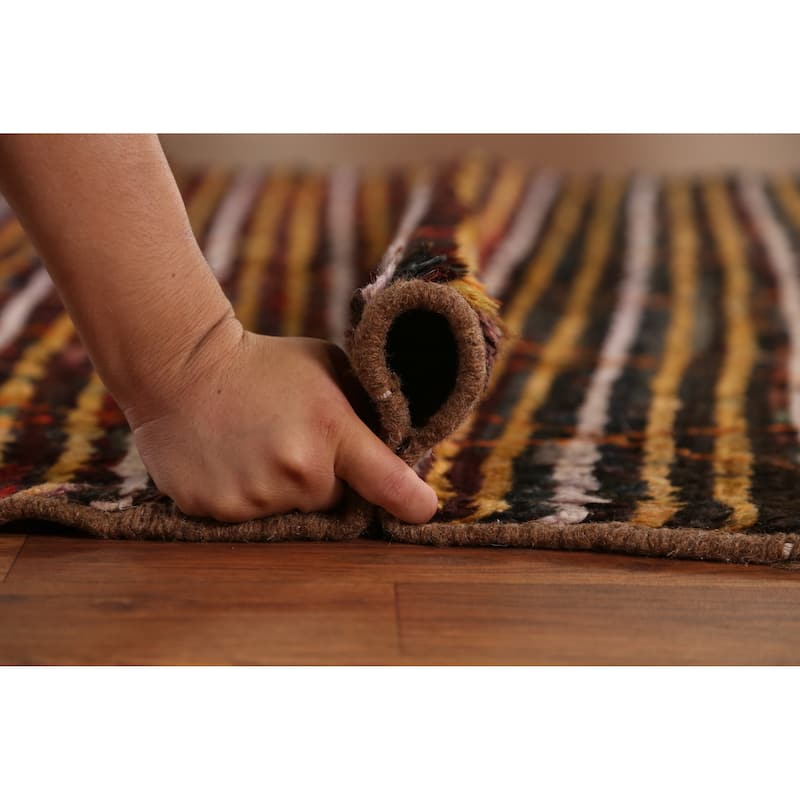 Striped Trellis Moroccan Oriental Rug Hand-Knotted Wool Carpet - 4'7" x 6'4"