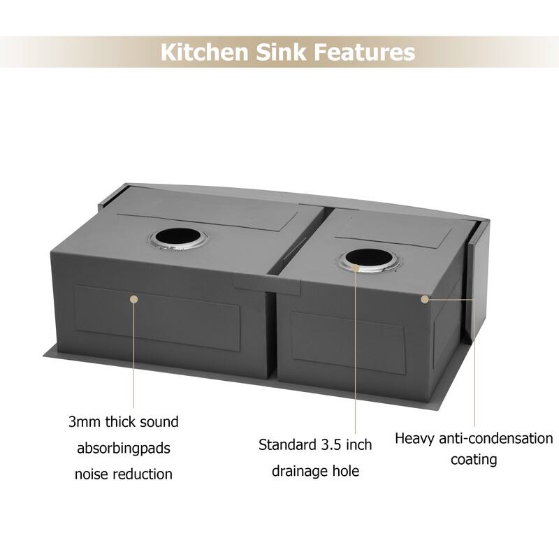 Lordear 33" Stainless Steel Sink Double Bowl Undermount Farmhouse Kitchen Sink with Accessories - 33 in.W x 20 in.D x 9 in.H
