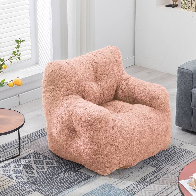 Grondin Mid-Century Modern Faux Fur Fabric Upholstery Bean Bag Chair Tufted Foam Padding Lazy Sofa with Armrests