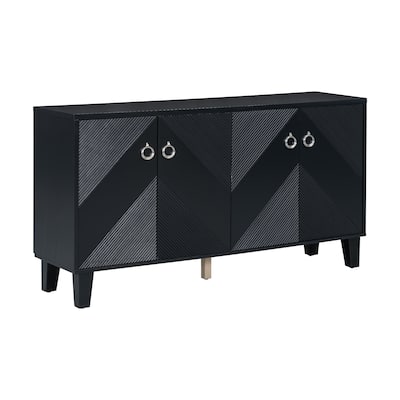 Black Light Luxury Buffet Cabinet Geometric Accent Sideboard Entrances Storage Console Table with Adjustable Shelf