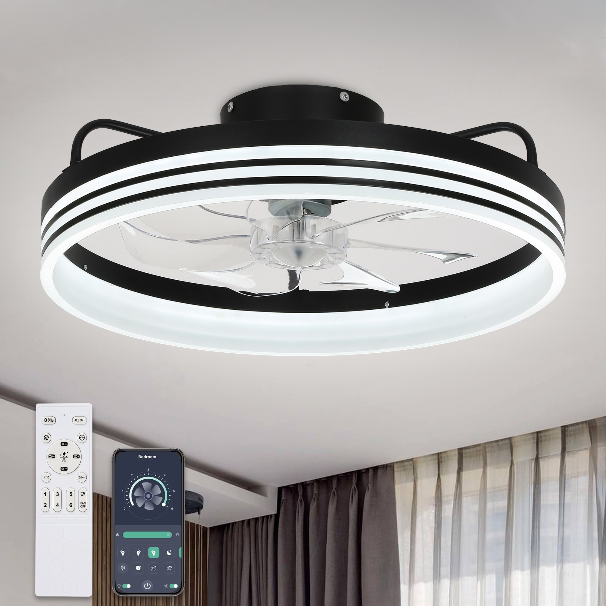 20" Low Profile Dimmable Ceiling fan, 6-Speed Reversible with APP and Remote Control