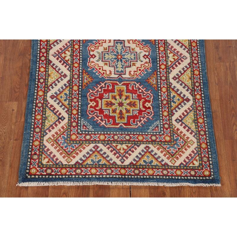 Blue Kazak Accent Rug Handmade Wool Carpet - 2'9" x 4'1"