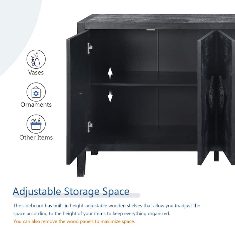 4-Door Wooden Sideboard Buffet, Storage Cabinet with Carved Flower Handles, Accent Cabinet with Adjustable Shelves