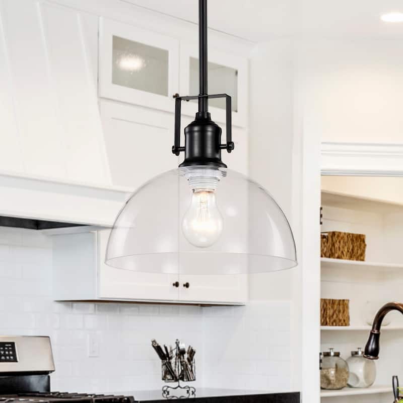 Black 1-Light Farmhouse Pendant with Clear Bowl Glass Shade
