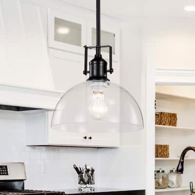Black 1-Light Farmhouse Pendant with Clear Bowl Glass Shade