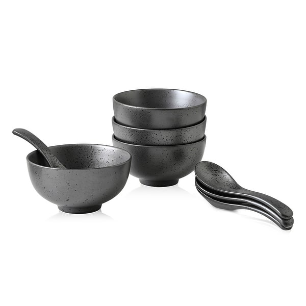 slide 2 of 7, Stone Lain Valencia Bowls and Spoons Serving Set Porcelain, Metallic Grey 8 Piece