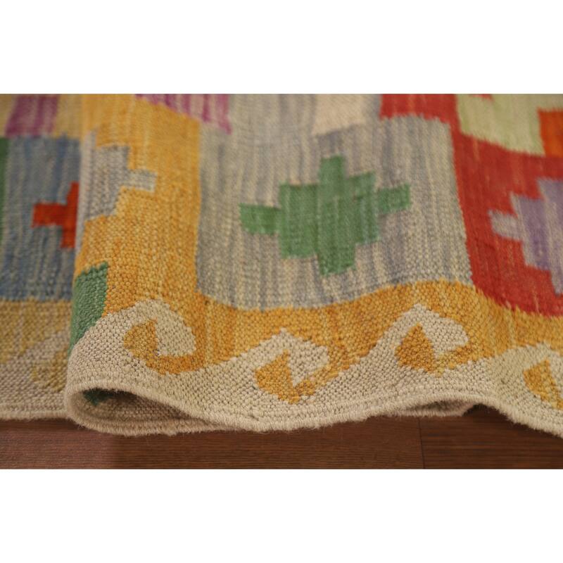 Hand Woven Oriental 100% Wool Carpet Southwestern Geometric Multi-Colored Kilim Area Rug - 6' 8'' X 4' 10''