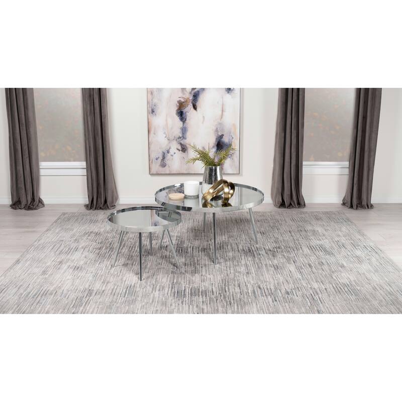 Kaelyn 2-Piece Round Mirror Top Nesting Coffee Table