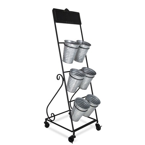 Gray Metal Cart with 6 Metal Pots and Chalkboard