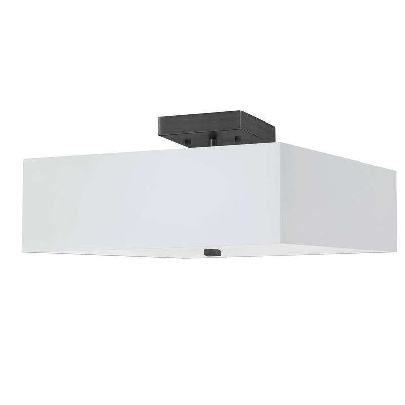 3-Light Semi-Flush Mount Ceiling Light - Matte Black Finish, White Shade - 9.25