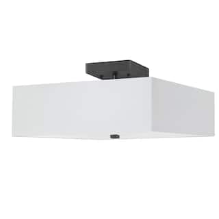 3-Light Semi-Flush Mount Ceiling Light - Matte Black Finish, White Shade - 9.25