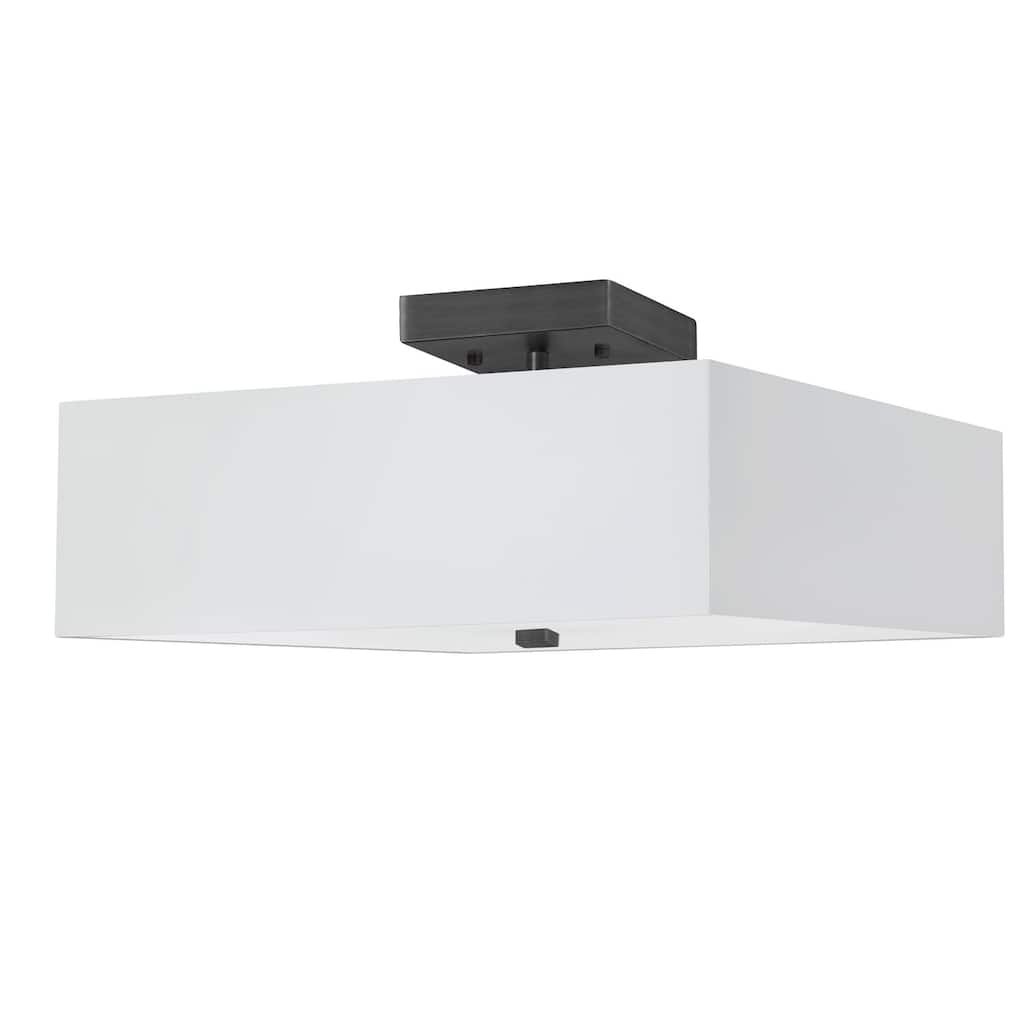3-Light Semi-Flush Mount Ceiling Light - Matte Black Finish, White Shade - 9.25
