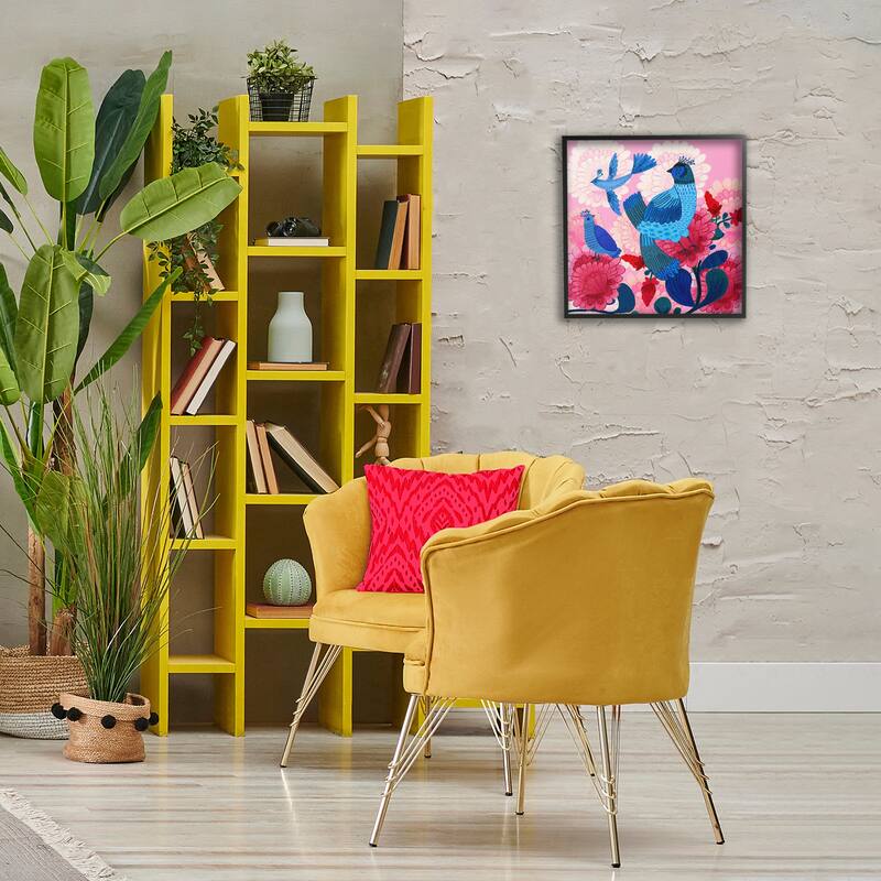 Stupell Folk Birds on Dahlias Framed Giclee Art Design By Kay Widdowson