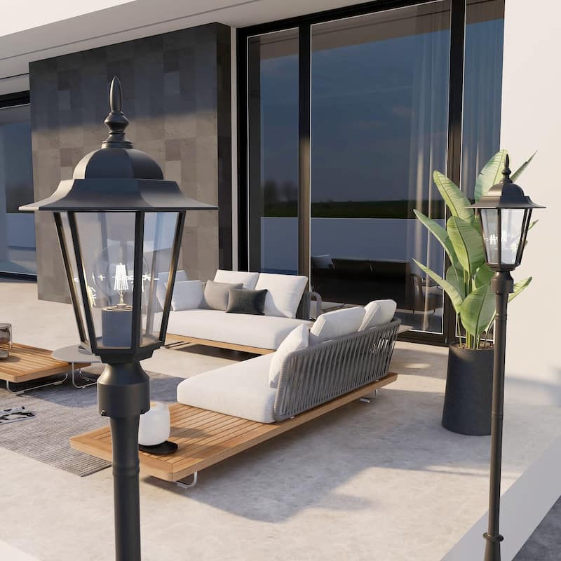 2 Pack 1 -Light Outdoor Textured Black Post Lantern Light