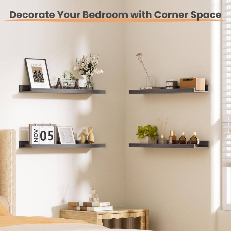 Decor Storage Set of 6 Floating Shelves for Wall, Wall Shelves - 23.6"D x 5.1"W x 1.7"H