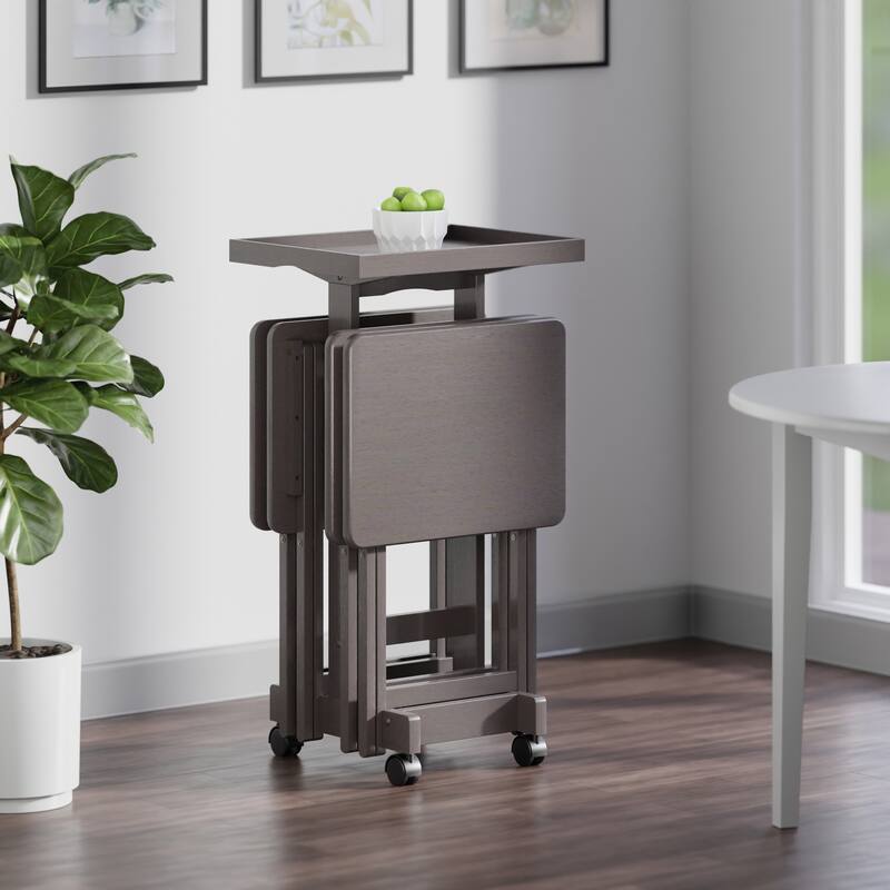 Isabelle 6-Pc Snack Table Set with Removable Serving Tray Oyster Gray