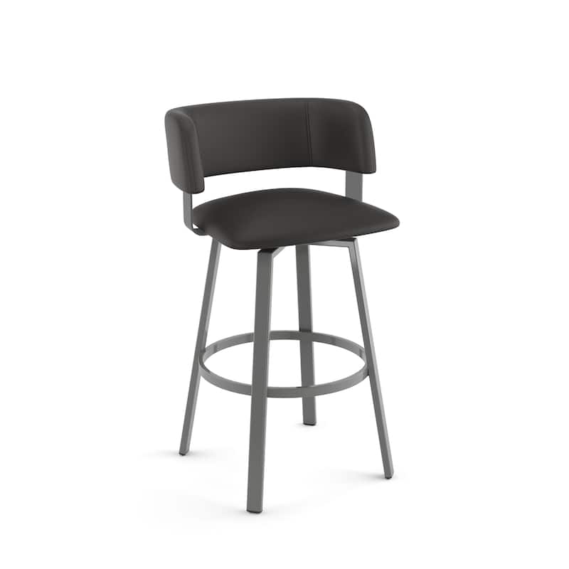 Amisco Stinson Swivel Counter Stool - Charcoal Black Faux Leather / Glossy Grey Metal