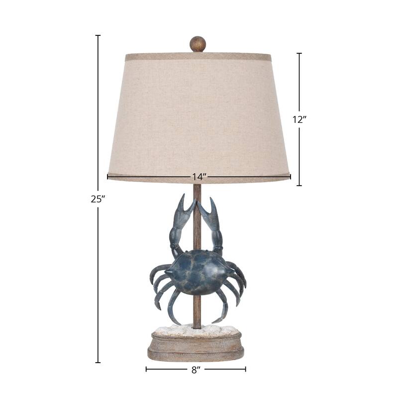Polyresin 25" Table Lamp with Linen Shade, Blue & Brown