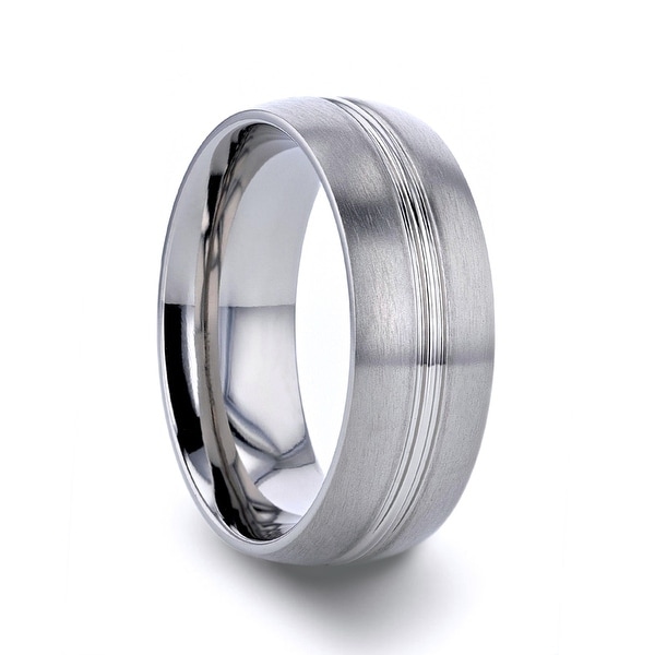 Titanium Polished Grooved CZ Ring