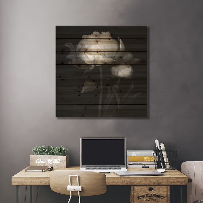 Peonies III, B&W Print On Wood by Magda Indigo - Multi-Color