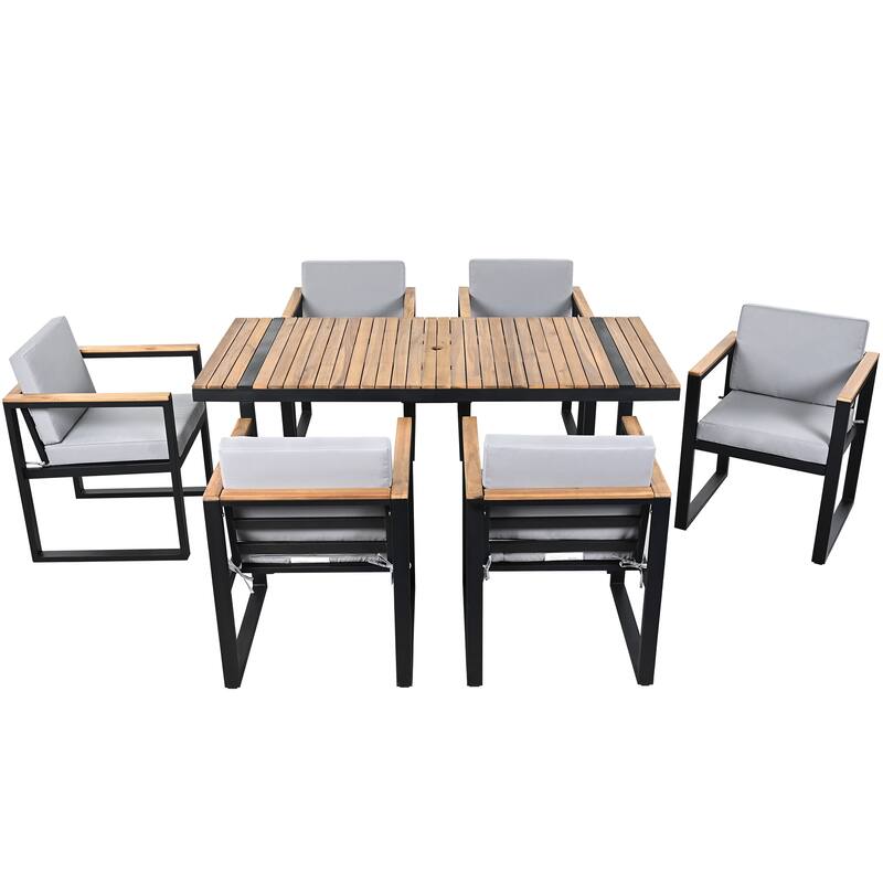 Modern 7 Pieces Outdoor Dining Set with Removable Cushions, Patio Dining Table and Chair Set for Patio, Backyard 7 Pack