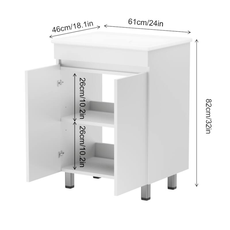 24" Freestanding Storage Bathroom Vanity with Sink for Small Space
