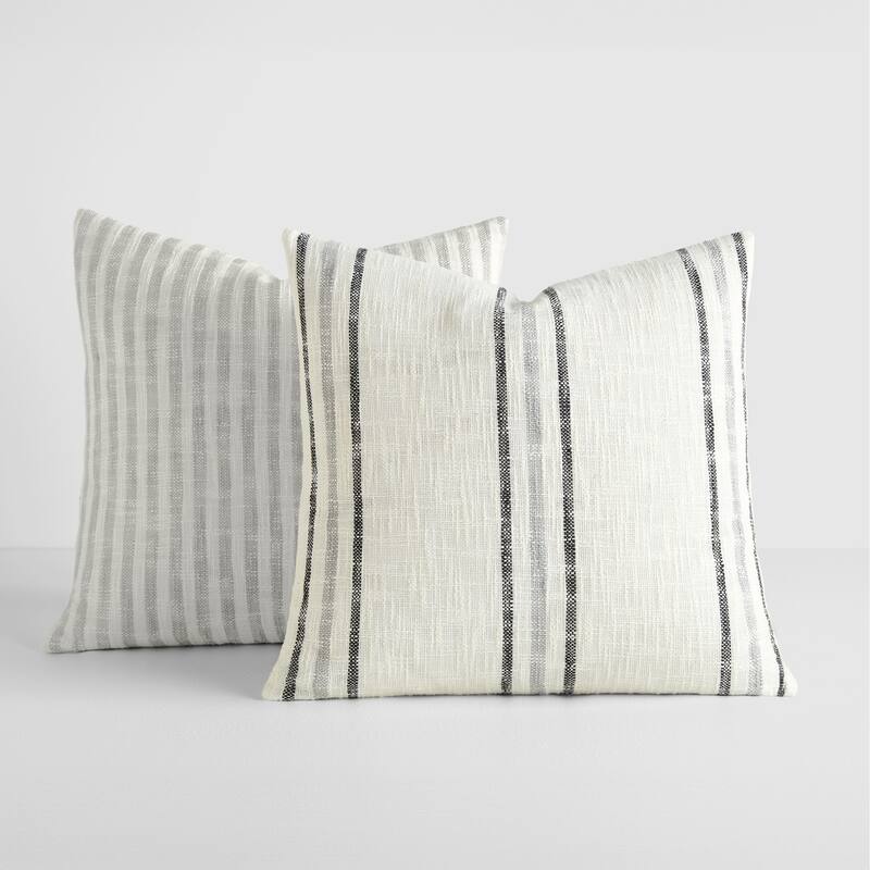 2-Pack Yarn-Dyed Patterns Decor Throw Pillows in Yarn-Dyed Bengal Stripe / Yarn-Dyed Framed Stripe - Mustard
