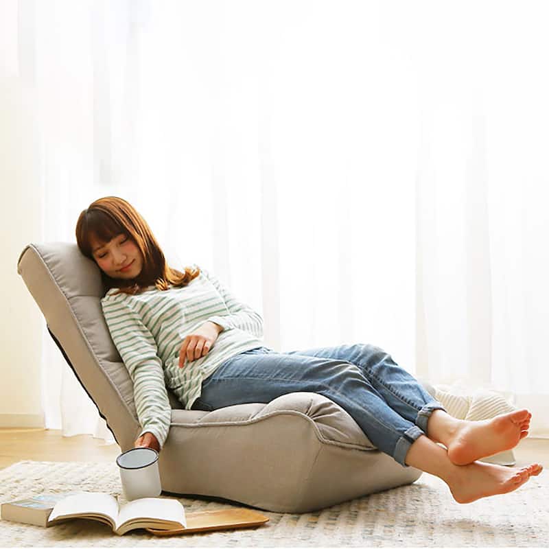Gray Modern 23.6" High Back Upholstered Adjustable Foldable Buttons Tufted Lounge Chair with Comfortable Backrest - Gray