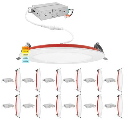 Luxrite 12-Pack 6 Inch Ultra Thin LED Fire Rated Recessed Lights, 5CCT, 1100 Lumens, Dimmable, IC Rated, Wet Rated, ETL
