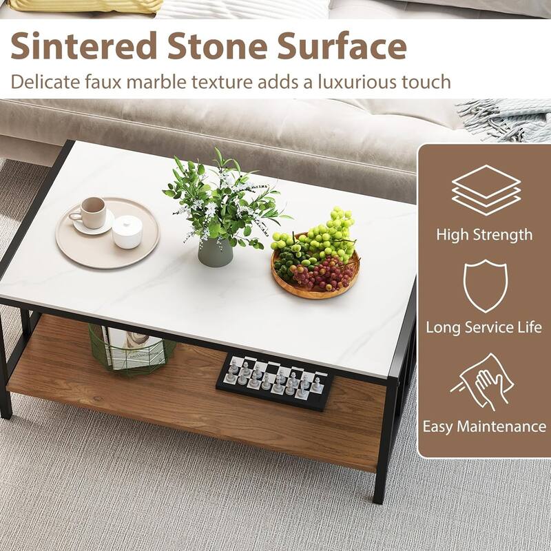 Marble Center Table w/Sintered Stone Tabletop Modern Coffee Tables