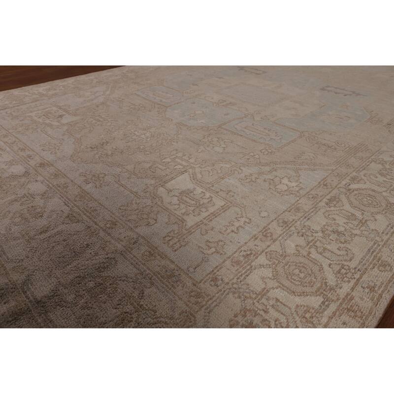 Vegetable Dye Geometric Oushak Area Rug Hand-Knotted Wool Carpet - 6'1"x 8'11"