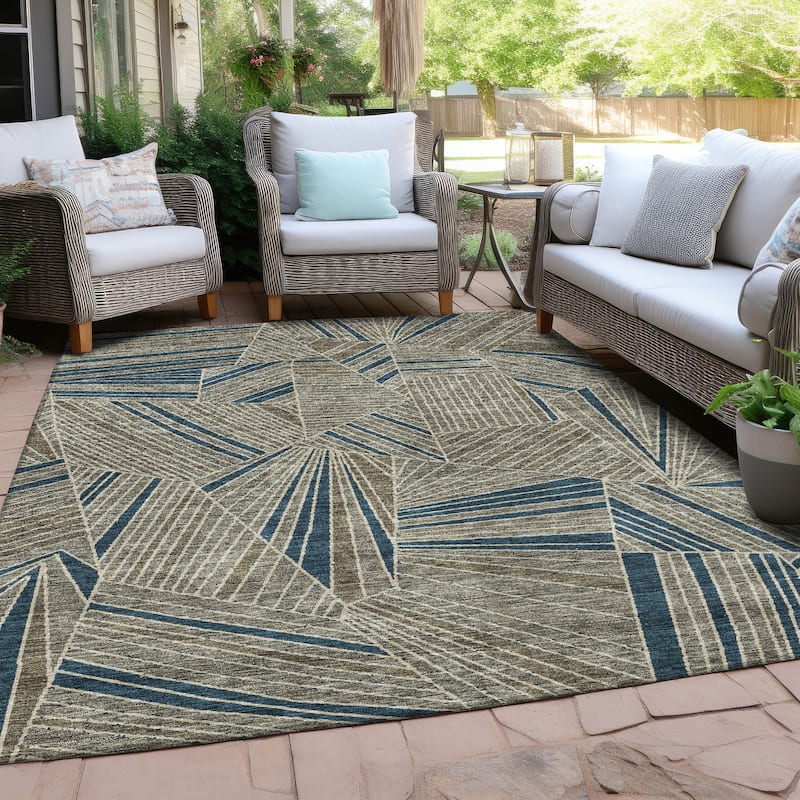Machine Washable Indoor/ Outdoor Chantille Modern Mosaic Rug - Taupe - 3' x 5'