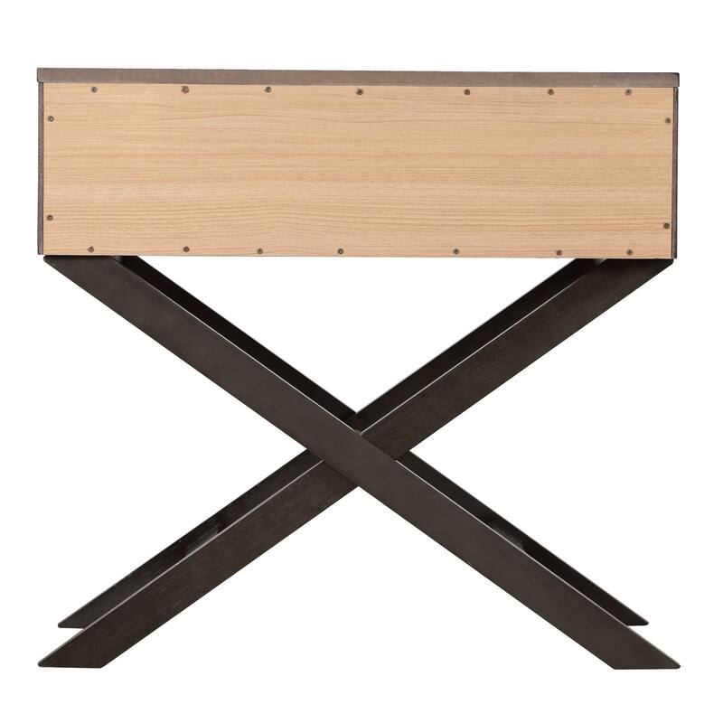 Modern 27-in Metal Hand Holder Single-Drawer Wood Nightstand with Cross-Legs