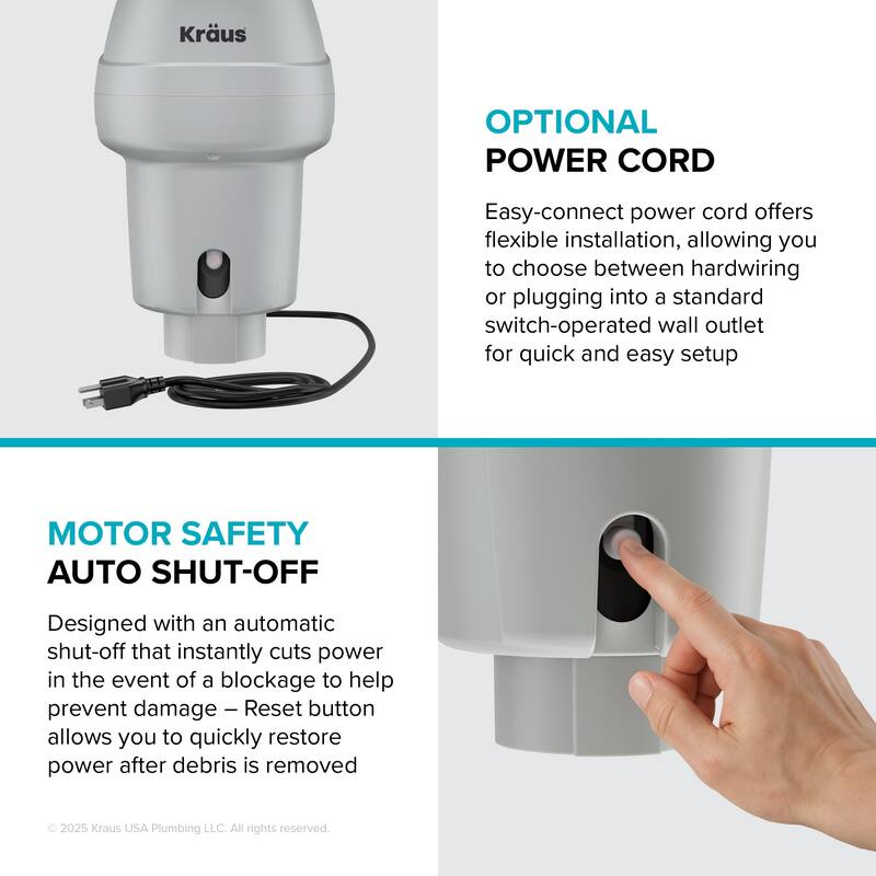 KRAUS WasteGuard Continuous Feed Garbage Disposal for Kitchen Sinks