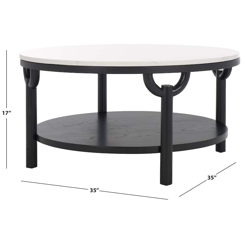 SAFAVIEH Couture Aive 2-Tier Marble Top Round Coffee Table - 35 In. W x 35 In. D x 17 In. H - 35"W x 35"D x 17"H