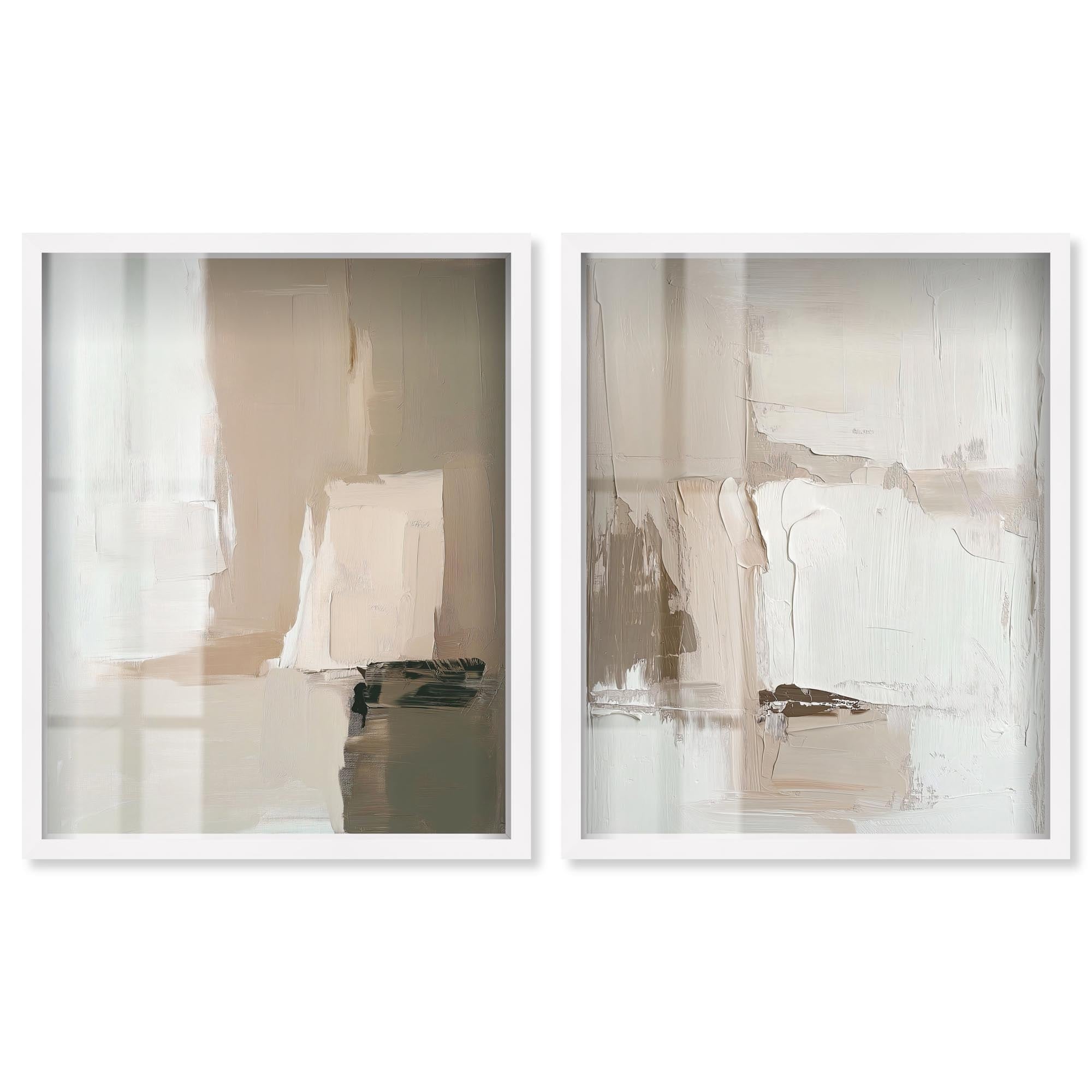 Neutral Harmony Modern Boho Art Set of 2 Shadowbox Print by Art Remedy