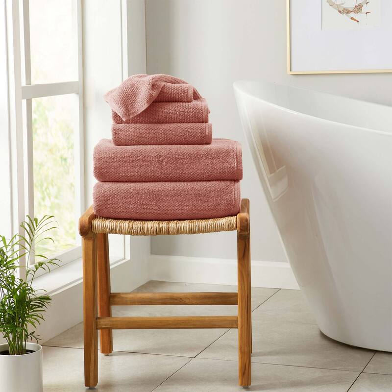 100% Cotton Acacia Collection Ultra Absorbant Popcorn Bath Towels - 6 Piece Set - Desert Rose