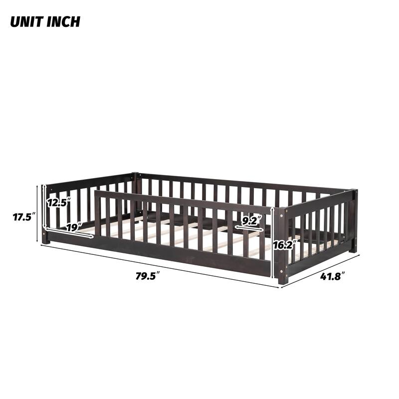 Twin Floor Platform Bed with Fence without Door