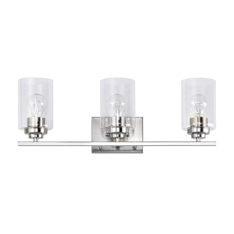 Brushed Nickel 3-Light Vanity Lights with Clear Glass Shades