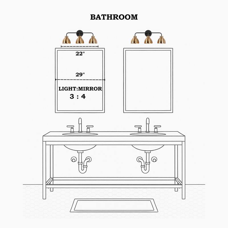 Modern 3-Light Black Gold Bathroom Vanity Lights Metal Wall Sconces
