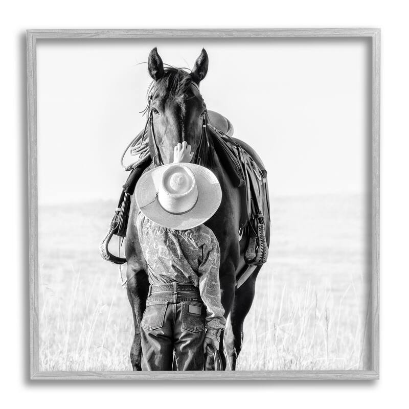 Stupell Cowboy Petting Horse Framed Giclee Art Design by PBurchettePhoto - 24 x 24 - Grey