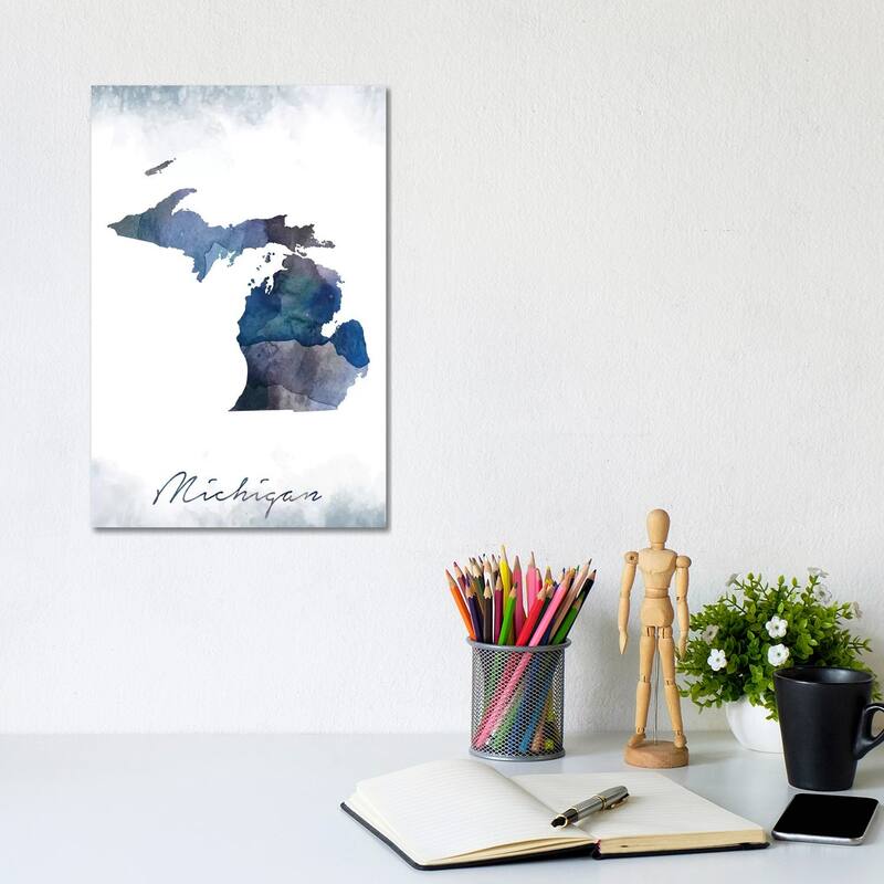 iCanvas "Michigan State Bluish" by WallDecorAddict Canvas Print - 12x8x0.75