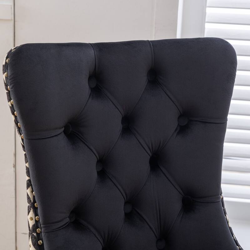 Modern Set of 2 Velvet Tufted Dining Chair with Wood Legs and Nailhead Trim