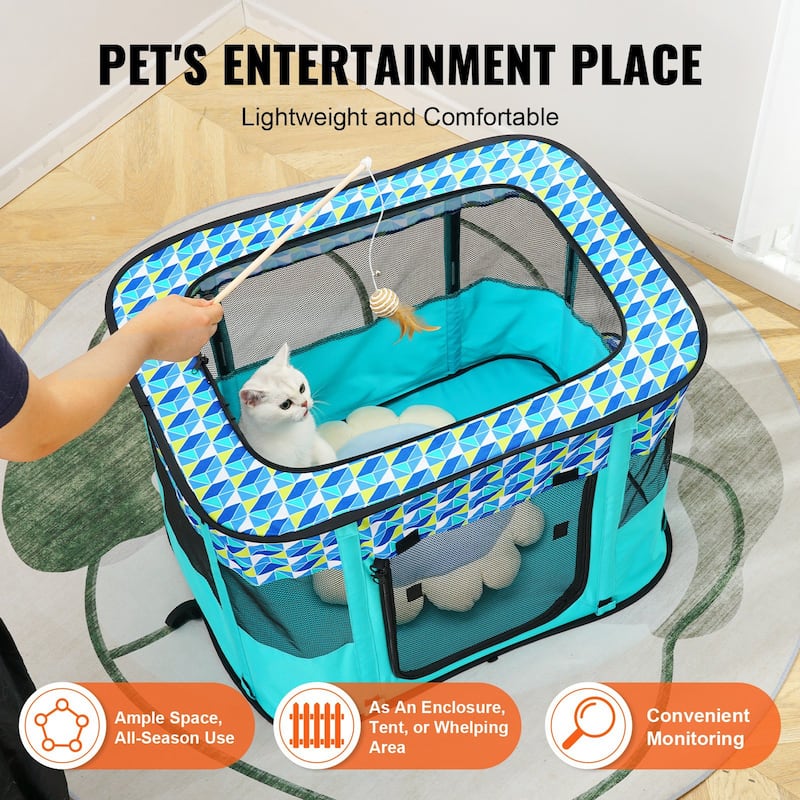 Foldable Dog Playpen Portable Crate Kennel for Puppy Cat Travel Use - 32 x 24 x 22 in