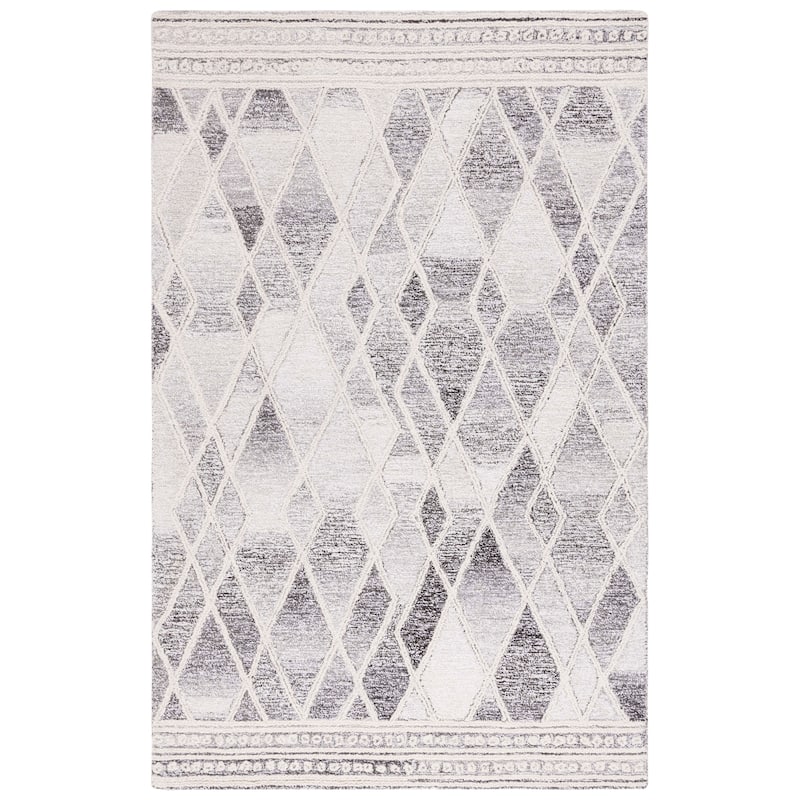 SAFAVIEH Handmade Abstract Sveinlaug Modern Geometric Wool Rug - 6' Square - Ivory/Grey