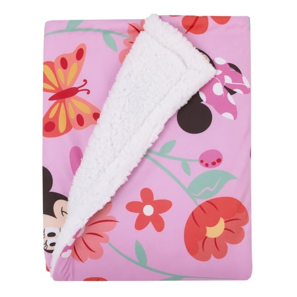 slide 2 of 5, Disney Minnie Mouse Springtime Flowers Sherpa Baby Blanket