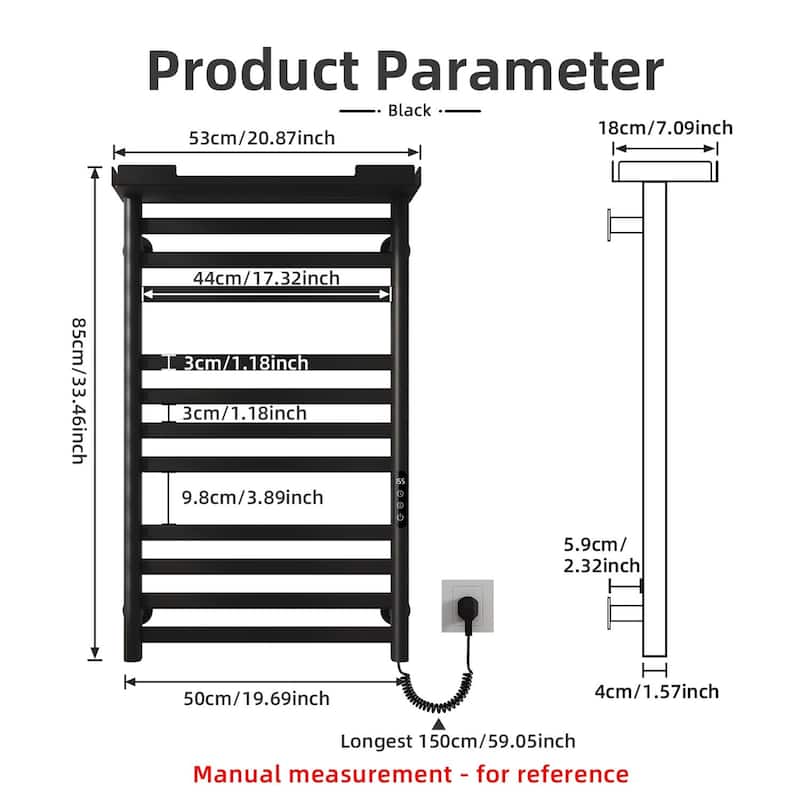 Heated Towel Rack with Shelf and Wi-Fi App Control
